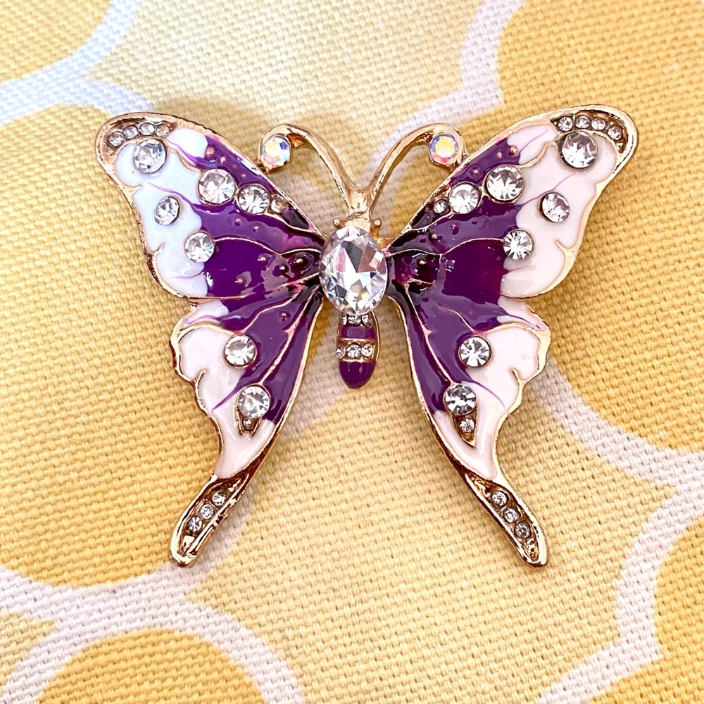 Gold Rhinestones Butterfly Brooch Pin